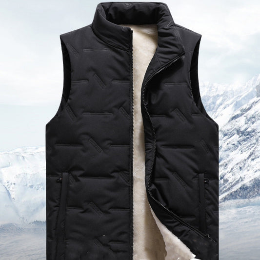 Men’s Fleece-Lined Cotton Vest – Thick Warm Sleeveless Jacket with Stand Collar for Autumn & Winter