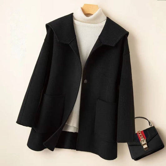 Women’s Reversible Cashmere Coat – Plus Size Loose Fit Jacket with Sailor Collar