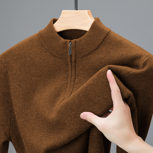 Men’s Half-Zip Sweater – Thick Warm Knit Pullover, High Collar, Solid Color, Middle-Aged Men’s Casual Winter Top
