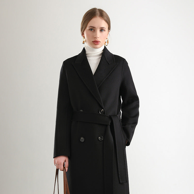 Women’s Mid-Length Wool Overcoat – Elegant Winter Woolen Coat for Cold Weather