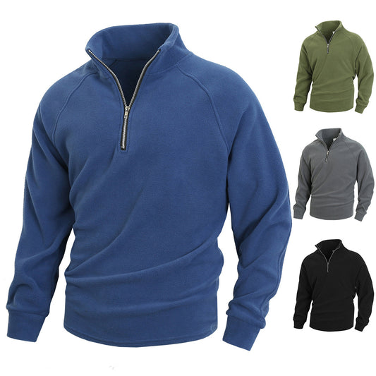 Men’s Slim Fit Coral Fleece Pullover – Stand Collar Long Sleeve Winter Coat