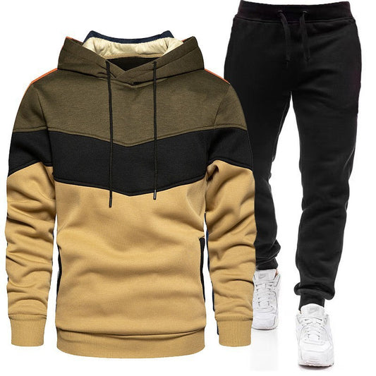Men’s Color Block Hoodie & Sweater Sportswear Set – Casual Athletic Suit