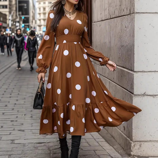 Women’s V-Neck Ruffle Hem Dress – Long Sleeve Elegant Casual Mini Dress