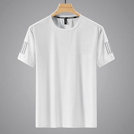 Men’s Summer Ice Silk T-Shirt – Solid Color Round Neck Sporty Casual Top