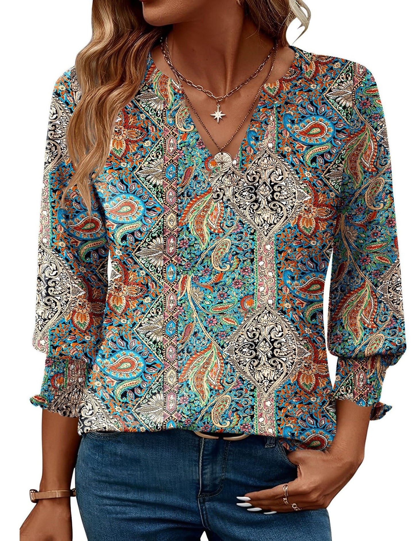 Women’s Three-Quarter Sleeve Floral Print Casual Shirt – Stylish Everyday Top
