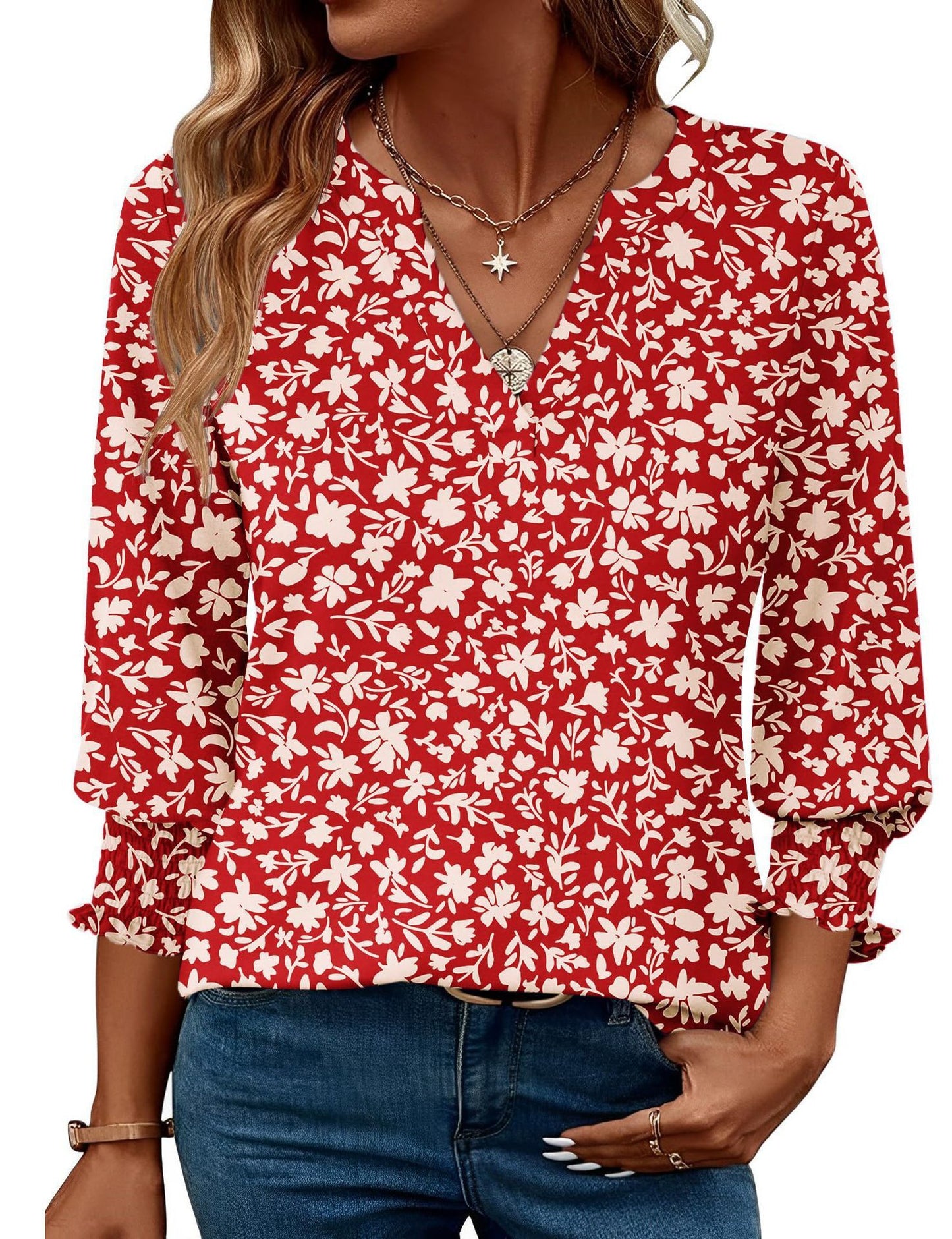 Women’s Three-Quarter Sleeve Floral Print Casual Shirt – Stylish Everyday Top