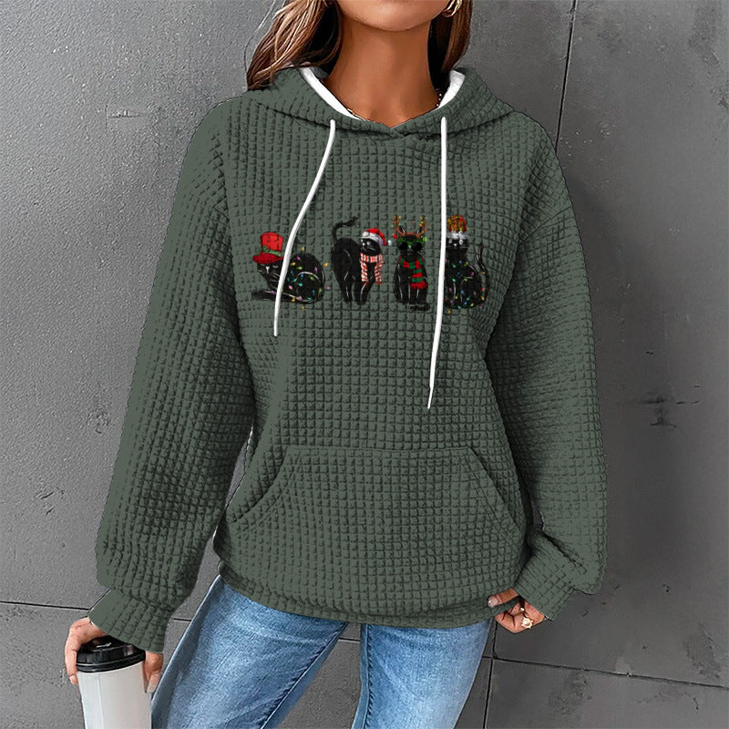 Women’s Waffle Knit Hoodie Sweater – Cozy Textured Pullover for Winter 2025