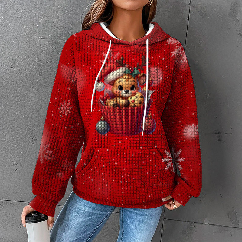 Women’s Waffle Knit Hoodie Sweater – Cozy Textured Pullover for Winter 2025