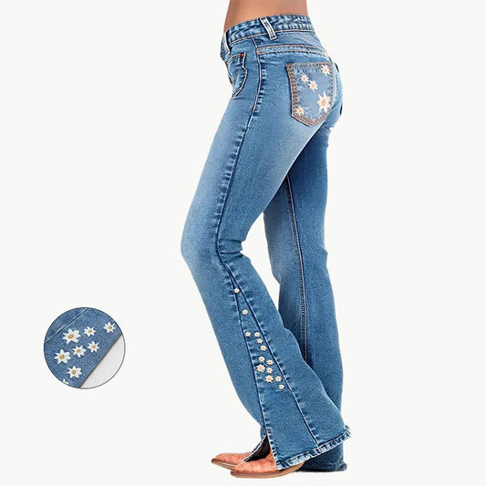 Women’s High-Waist Wide-Leg Jeans – Retro Y2K Star Patch Light-Wash Denim, Full-Length for All Seasons