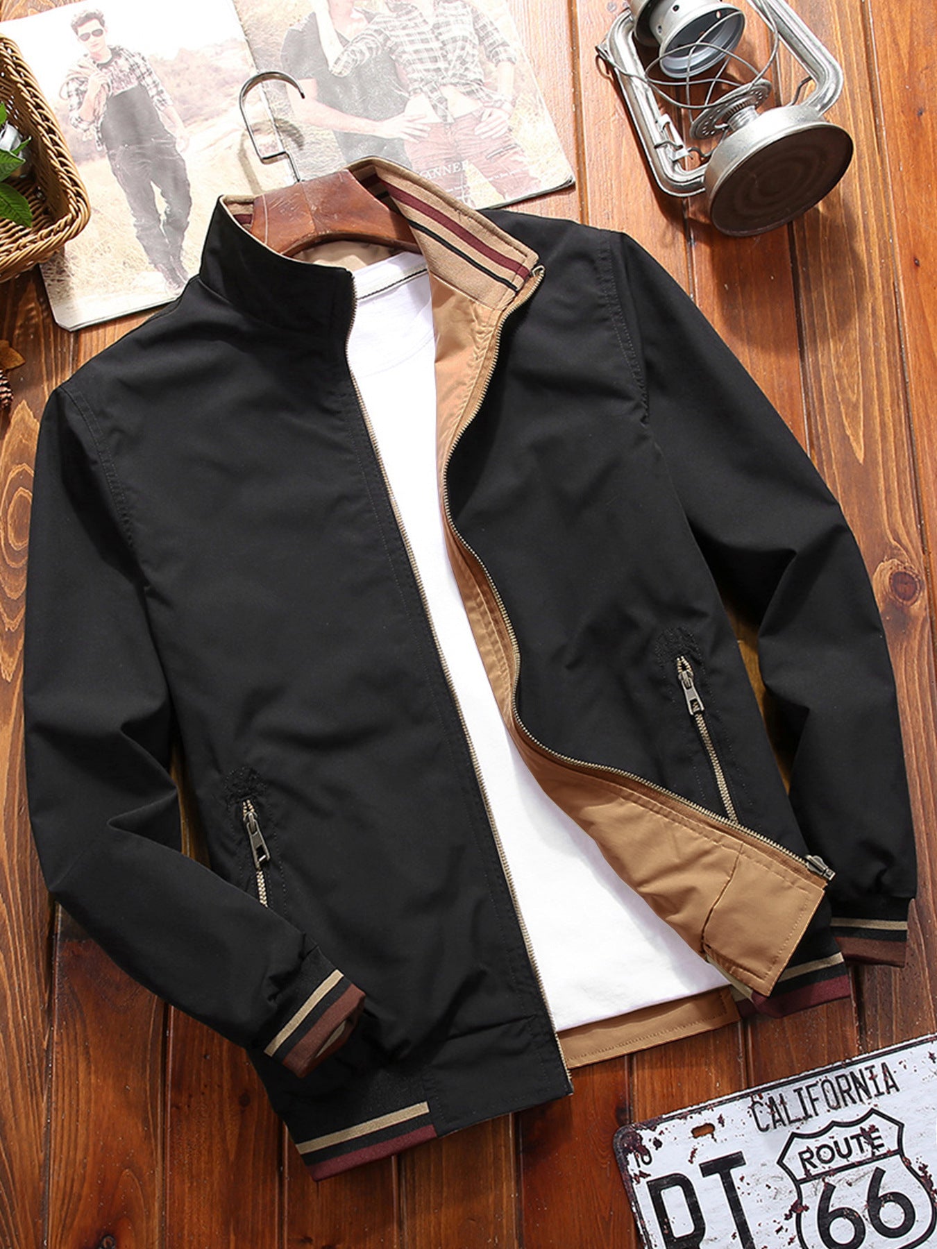 Men’s Reversible Sports Jacket – Stand Collar Casual Zip-Up Outerwear
