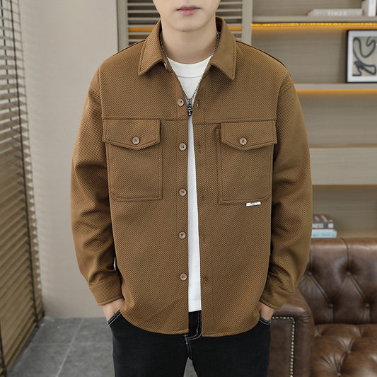 Men’s Twill Knit Lapel Shirt Jacket – Casual Lightweight Coat