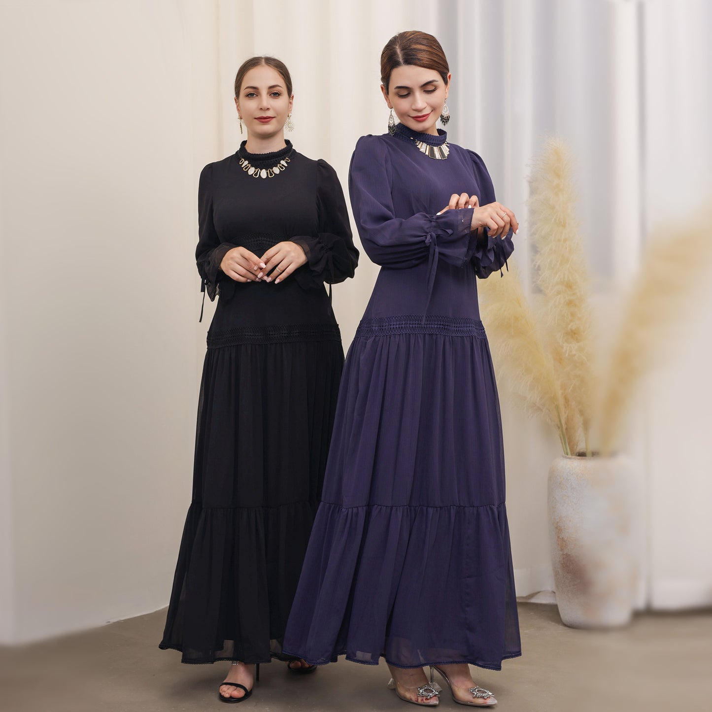 Exquisite Lace Long Dress – Middle Eastern Style Elegant Evening Gown