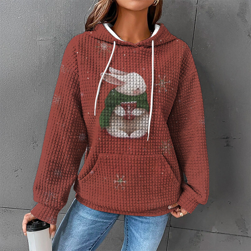 Women’s Waffle Knit Hoodie Sweater – Cozy Textured Pullover for Winter 2025