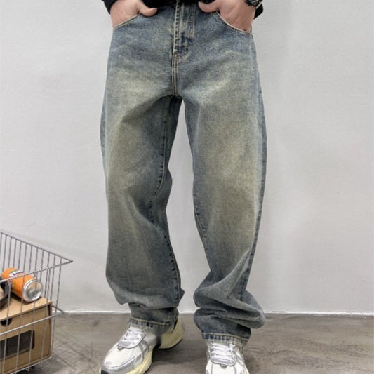 Men’s Autumn Baggy Straight Jeans – Casual Long Denim Trousers