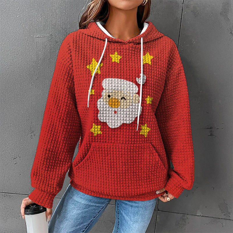 Women’s Waffle Knit Hoodie Sweater – Cozy Textured Pullover for Winter 2025
