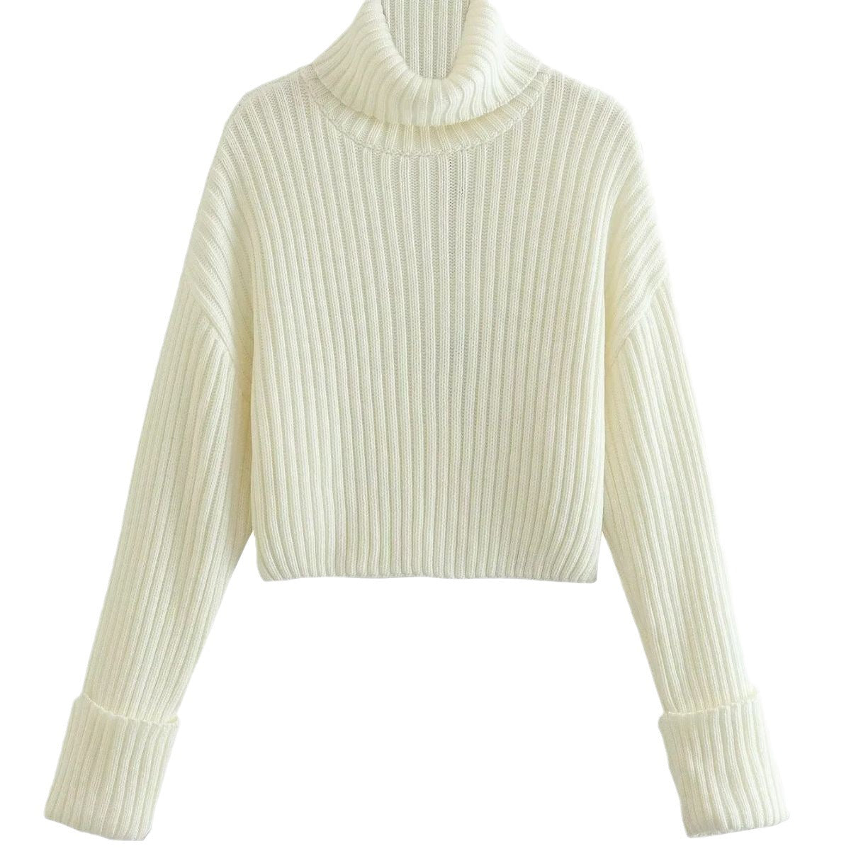 Women’s Striped Turtleneck Sweater – Short Minimalist Knit for Trendy Winter 2025