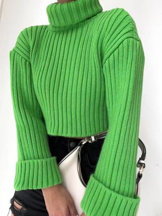 Women’s Striped Turtleneck Sweater – Short Minimalist Knit for Trendy Winter 2025