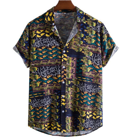 Tropical Beach Print Shirt – Short Sleeve Casual Vacation Wear for Men