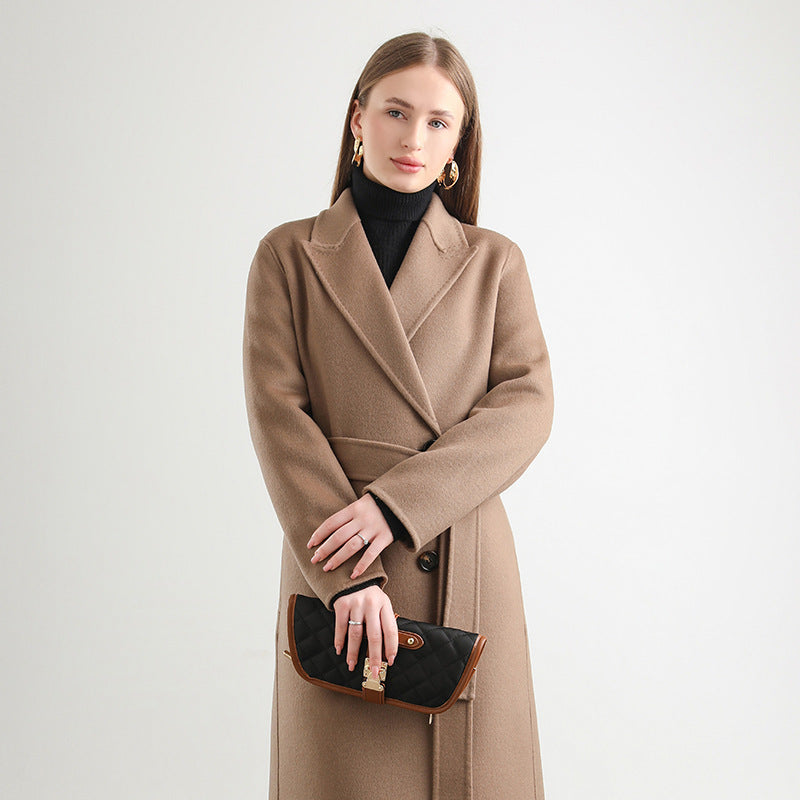 Women’s Mid-Length Wool Overcoat – Elegant Winter Woolen Coat for Cold Weather
