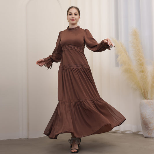 Exquisite Lace Long Dress – Middle Eastern Style Elegant Evening Gown