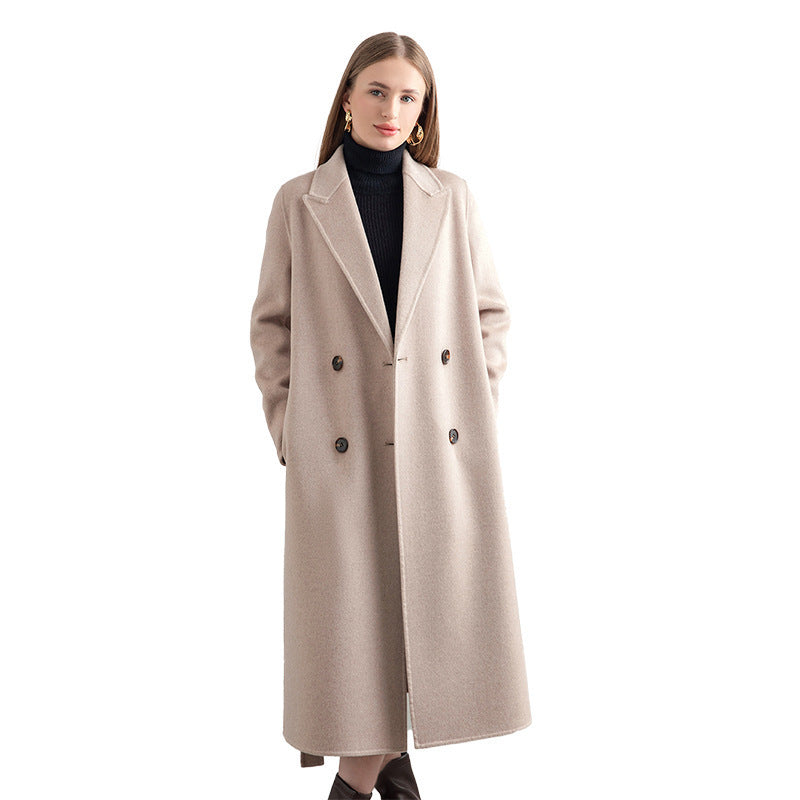 Women’s Mid-Length Wool Overcoat – Elegant Winter Woolen Coat for Cold Weather