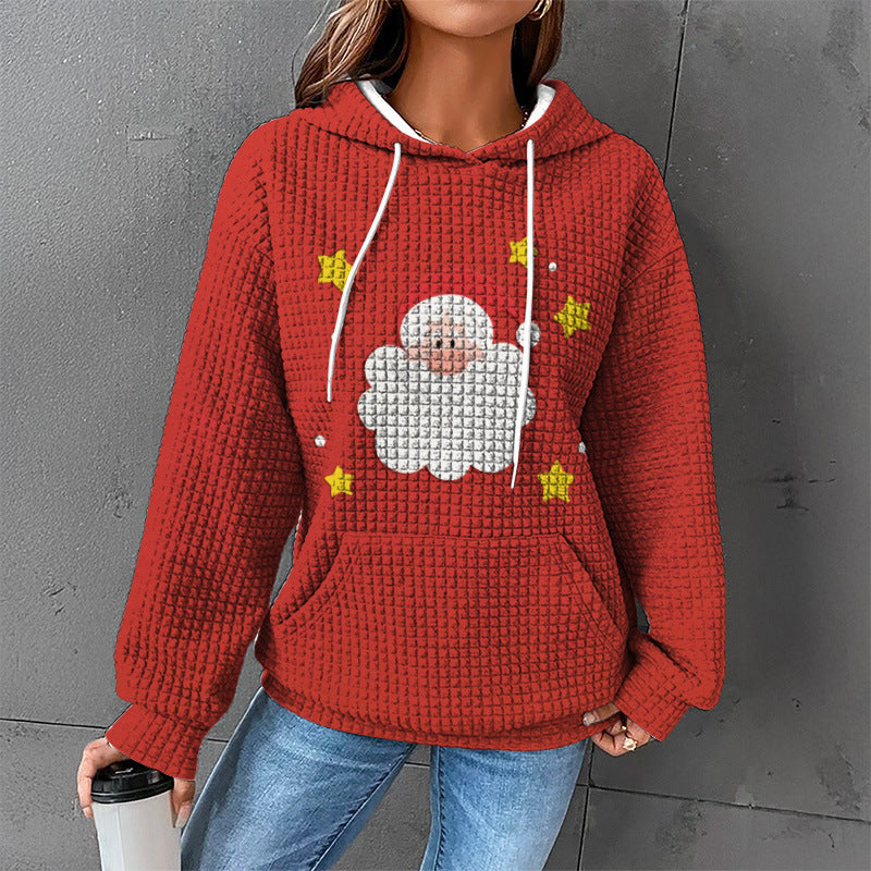 Women’s Waffle Knit Hoodie Sweater – Cozy Textured Pullover for Winter 2025
