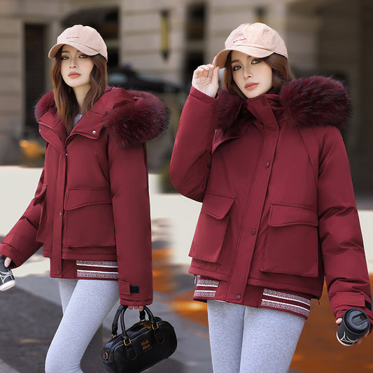 Women’s Thick Russian-Style Cotton Coat – Big Fur Collar Quilted Jacket