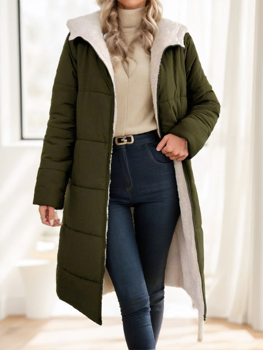Women’s Winter Cotton Padded Coat – Long Sleeve Zip-Up Hooded Jacket