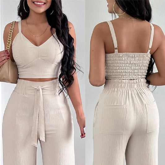 Women’s Fashion Two-Piece Suspenders Suit – Stylish Casual Outfit
