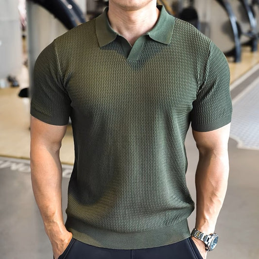 Men’s Henley Collar Button Polo Shirt – Casual Sports Short Sleeve Top