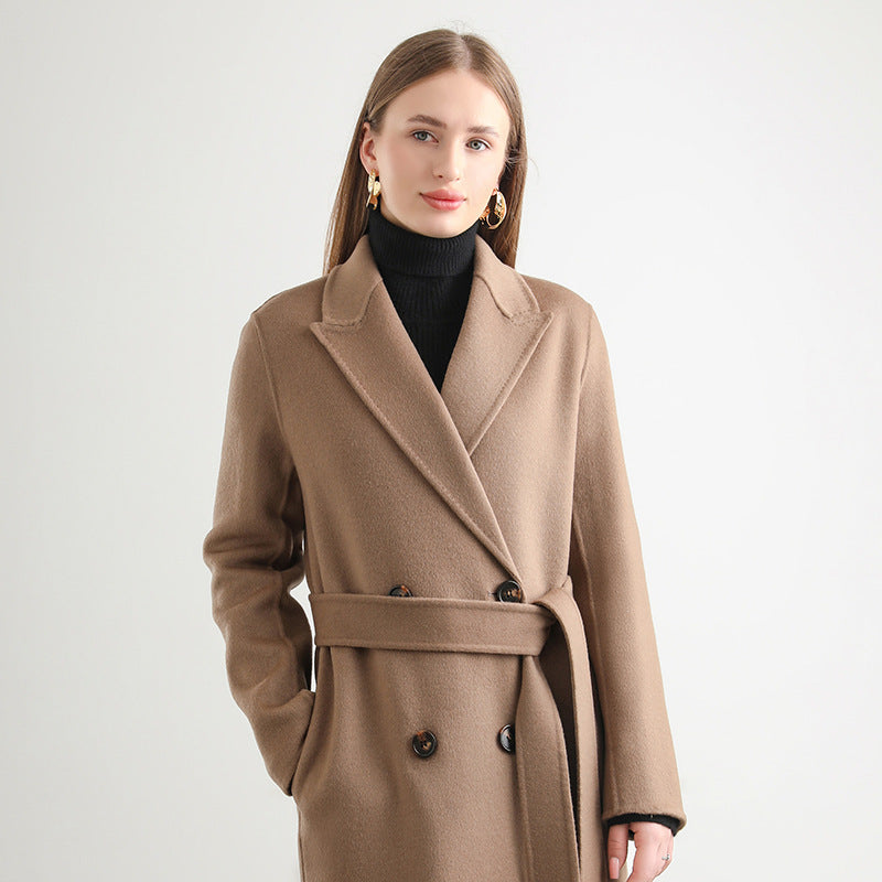 Women’s Mid-Length Wool Overcoat – Elegant Winter Woolen Coat for Cold Weather