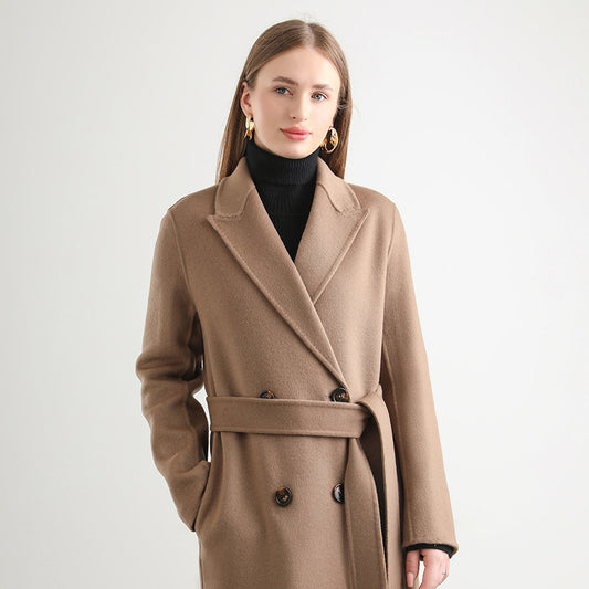 Women’s Mid-Length Wool Overcoat – Elegant Winter Woolen Coat for Cold Weather