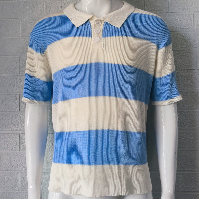 Men’s Summer Lapel Short Sleeve Sweater – Lightweight Casual Knit Top