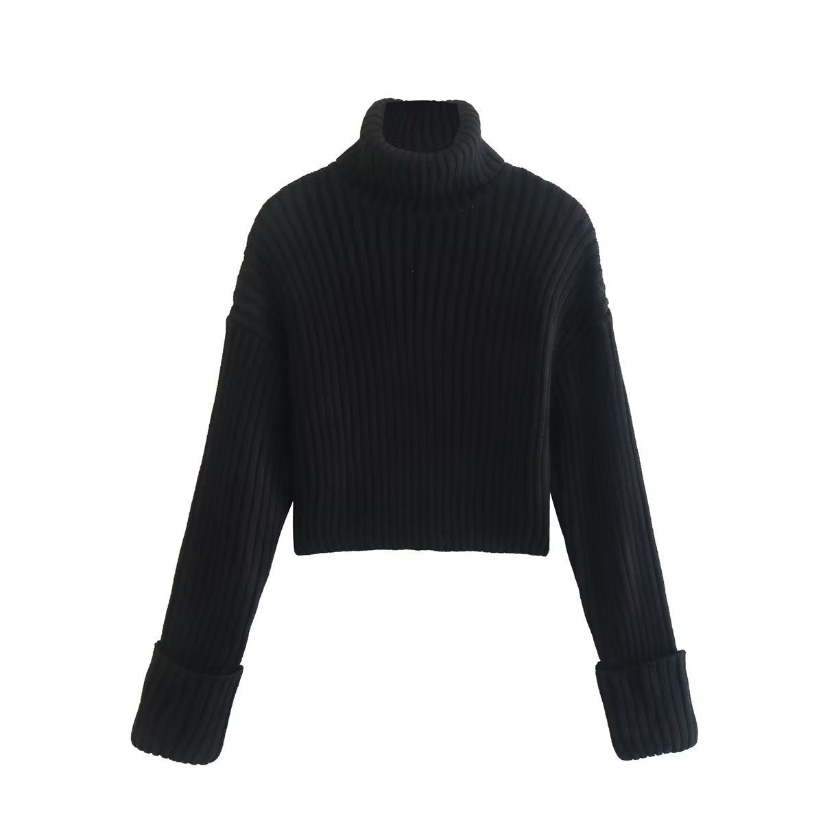 Women’s Striped Turtleneck Sweater – Short Minimalist Knit for Trendy Winter 2025