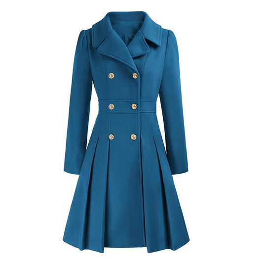 Women’s Double-Breasted A-Line Pea Coat – Windbreaker Jacket with Lapel & Pockets